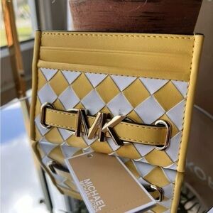 Michael Kors Reed Large MK Logo Credit Card Holder Wallet Yellow NWT